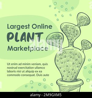 Online plant marketplace, selling and buying houseplants in web internet. Banner with information of shops and store with fresh plants for home and of Stock Vector