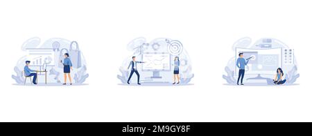 Brand creation web banner or landing page set. Marketing specialist design unique company presentation and creative identity. Brand recognition as par Stock Vector