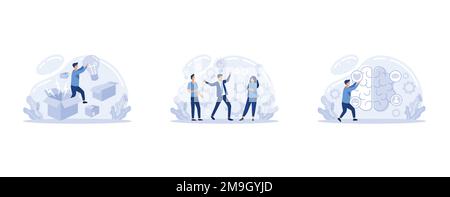 Motivational creative metaphor with quote think outside the box think differently emotional intelligence. Being different, standing out from crowd, se Stock Vector