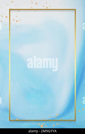 Rectangle gold frame on abstract blue watercolor vector Stock Vector