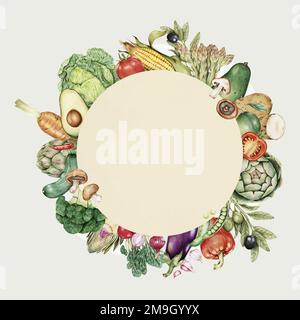 Round vegetables frame vector hand-drawn Stock Vector
