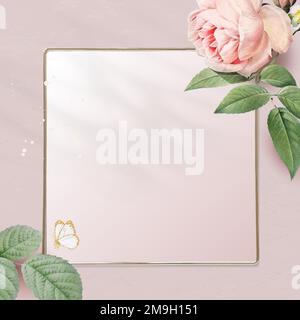 Floral golden square frame vector Stock Vector
