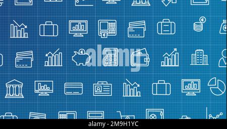 Image of rows of business icons moving on blue background Stock Photo ...