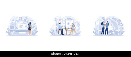 Online banking system, financial consulting, saving account. Mobile payment, cash transactions. Mobile money transfer app. E-money, bank deposit. Digi Stock Vector