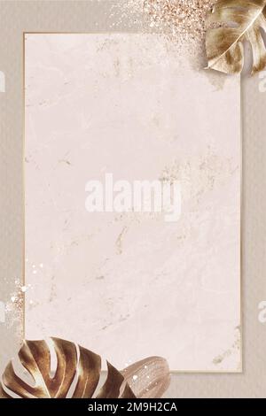 Rectangle gold frame with metallic monstera leaf background vector Stock Vector
