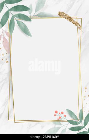 Golden rectangle with watercolor leafy frame vector Stock Vector