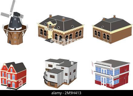 Wild west architecture. Saloon, hotel and sheriff. Facade of wooden house. Old american city. Isolated illustration in cartoon style Stock Vector