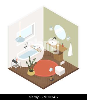Cozy bathroom - modern vector colorful isometric illustration Stock Vector