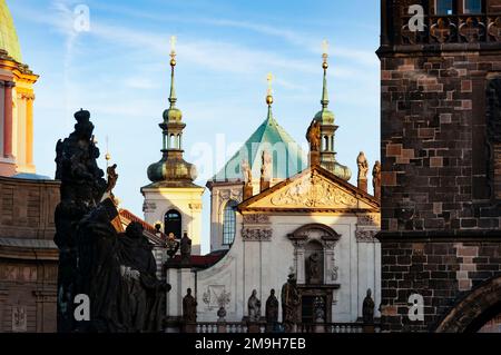 Church of Saint Salvator and Klementinum complex at sunset, Prague, Czech Republic Stock Photo