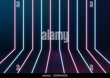 Glowing blue and pink neon lines patterned background Stock Vector