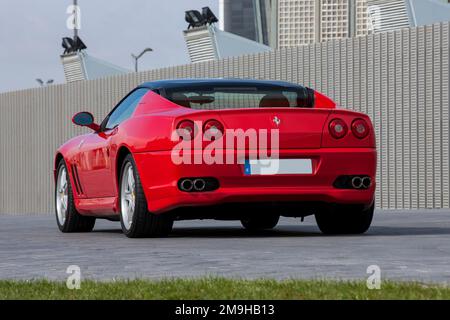 Rear view of red Ferrari 575M Superamerica convertible sports car Stock ...