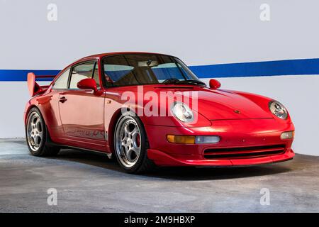 Front view of red 1992 Porsche Carrera 911 RS 3.6-Litre Flat-Six sports car Stock Photo