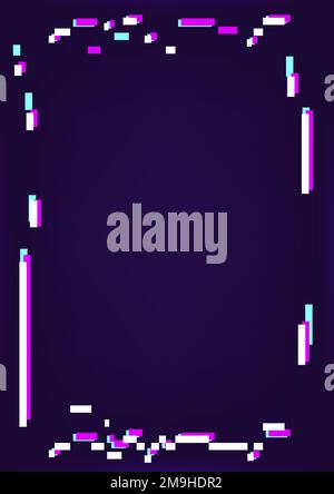 Neon glitched frame on a dark purple background vector Stock Vector