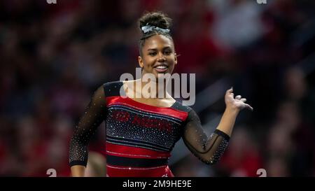 Utah gymnast Jaedyn Rucker performs her floor routine during an NCAA ...