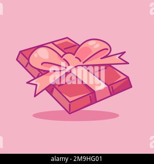 valentines day gift flat vector illustration. Cute gift valentine illustration. cute chocolate illustration. Stock Vector