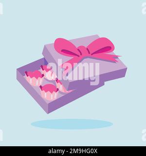 valentines day gift flat vector illustration. Cute gift valentine illustration. cute chocolate illustration. Stock Vector