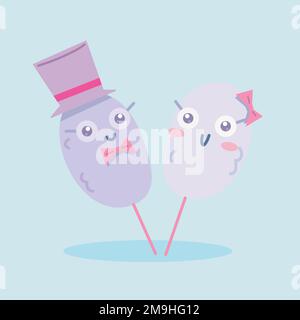 cute cotton candy illustration. cotton candy couple illustration. cotton candy children's book illustration. Stock Vector