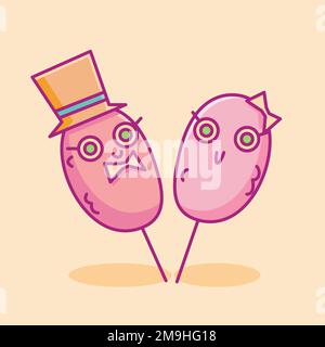 cute cotton candy illustration. cotton candy couple illustration. cotton candy children's book illustration. Stock Vector