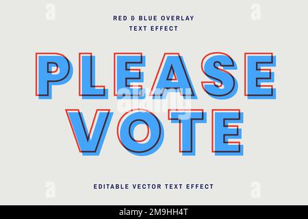 Red and blue overlay editable vector text effect template Stock Vector