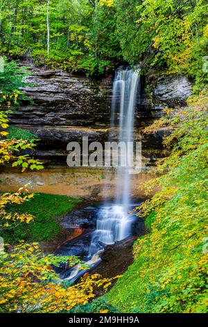 Landscape with Munising Falls in autumn, Pictured Rocks National Lakeshore, Alger County, Michigan, USA Stock Photo