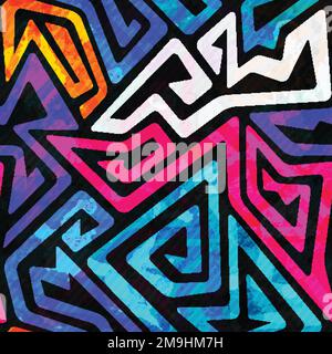 bright maze seamless pattern with grunge effect Stock Vector