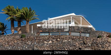 Luxury Villas On The Harbor Promenade Of Puerto Calero, Lanzarote, Canary Islands, Spain Stock Photo