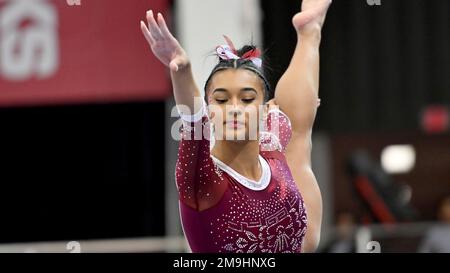 Alabama gymnast Luisa Blanco competes on the beam during an NCAA ...