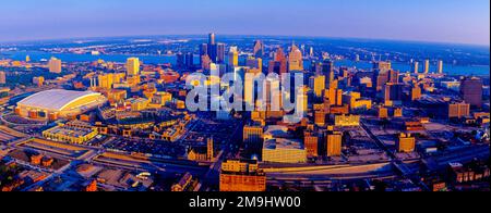 Detroit Skyline, Detroit, Michigan, USA Stock Photo