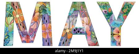 Hand-painted art design. Hand drawn illustration word MAY for t-shirt and other decoration Stock Vector