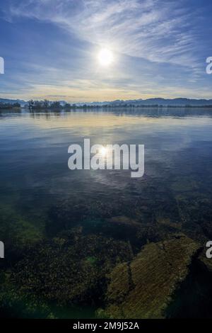 View from the border of Lake Constance in the evening of New Year's Day 2023 Stock Photo