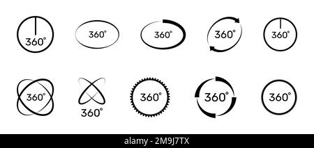 360 degree icon set. Symbol with arrow to indicate the rotation, virtual reality or panoramas to 360 degrees. Vector illustration Stock Vector