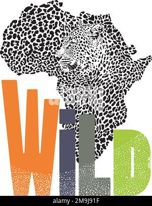 Wild African leopard and continent map Stock Vector