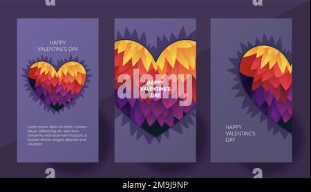 Happy Valentines day vector banner, social media stories template with a beautiful colorful heart. Stock Vector