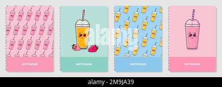Cartoon Cover templates. Vector cocktails prints.  Stock Vector