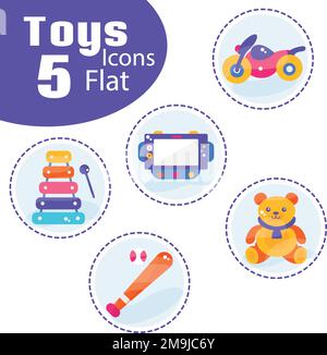 Set of colored toys icons Flat design Vector Stock Vector