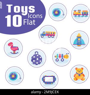 Set of colored toys icons Flat design Vector Stock Vector