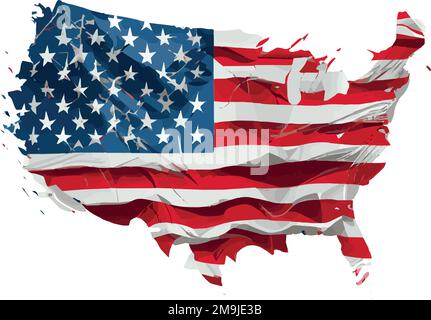 Realistic abstract flag of USA in the form of a map of america, independence day of the country, national traditions - Vector illustration Stock Vector