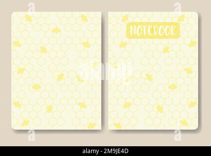 Honey comb and bee pastel colored template for notebook. Seamless patterns Stock Vector