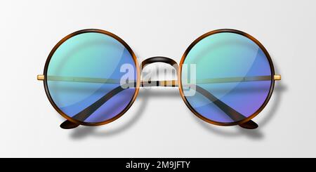 Vector 3d Realistic Round Frame Glasses Icon Isolated. Leopard Frame. Transparent Purple Sunglasses for Women and Men, Accessory. Optics, Lens Stock Vector