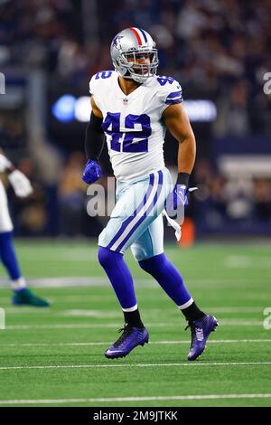 Arlington, Texas, USA. 11th Dec, 2022. On 4th and 3, Dallas Cowboys  defensive tackle NEVILLE GALLIMORE (96) and Dallas Cowboys linebacker  ANTHONY BARR (42) combine to stop Houston Texans quarterback JEFF DRISKEL (