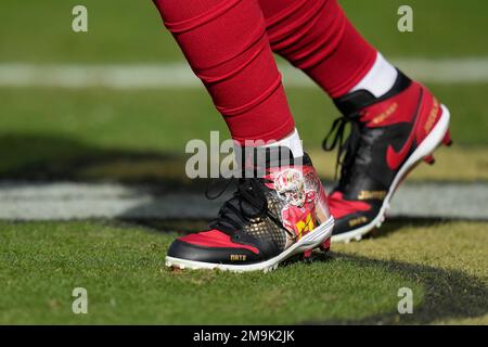 The cleats of San Francisco 49ers defensive end Nick Bosa are