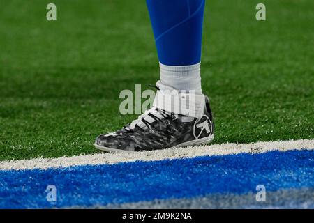 Detroit Lions guard Kayode Awosika (74) reacts at the conclusion of an NFL  football game against the New England Patriots, Sunday, Oct. 9, 2022, in  Foxborough, Mass. (AP Photo/Greg M. Cooper Stock