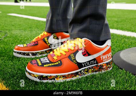 NFL Network reporter James Palmer's shoes decorated for the NFL's My Cause  My Cleats before an NFL football game between the Cleveland Browns and the  Houston Texans on Sunday, December 4, 2022