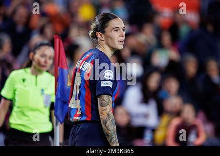 BARCELONA - DEC 21: Mapi Leon in action during the UEFA Women's Champions League match between FC Barcelona and FC Rosengard at the Spotify Camp Nou S Stock Photo