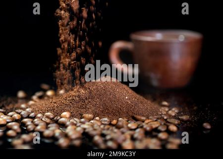 Instant coffee against the background of coffee beans Stock Photo
