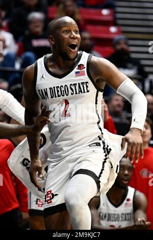 San Diego State guard Adam Seiko 2 celebrates along the sideline