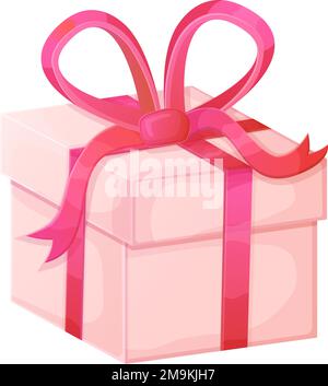 Realistic Decorative Bow Gift Ribbon Gift Box Isolated Pink