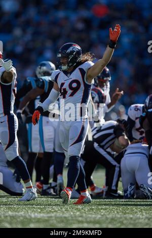 Denver Broncos linebacker Alex Singleton (49) looks on between plays during  the second half of an NFL football game against the Baltimore Ravens,  Sunday, Dec. 4, 2022, in Baltimore. (AP Photo/Terrance Williams