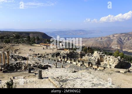 View over the Nymphaeum of Umm Qais town, Jordan, Middle East Stock Photo