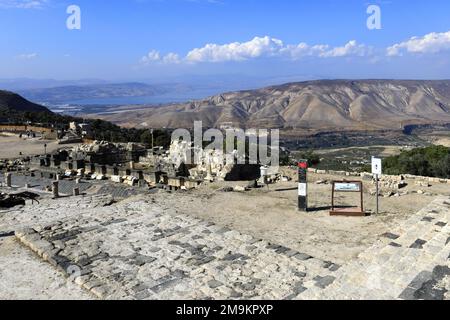 View over the Nymphaeum of Umm Qais town, Jordan, Middle East Stock Photo